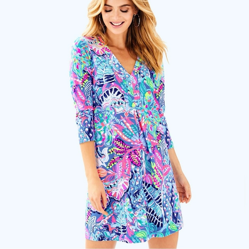Lilly Pulitzer Womens Multicolored 3/4 Sleeve V Neck Knee Length‎ Amina Dress XS